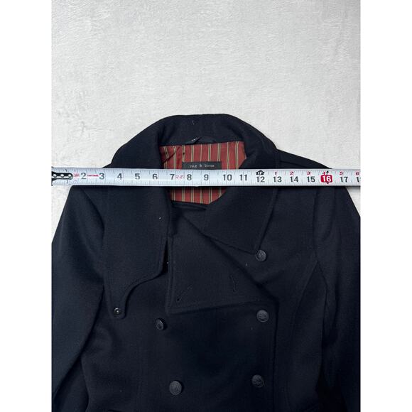 Rag & Bone Wool Leather Peacoat Black Structured Peacoat Size M Made In USA - Picture 9 of 12